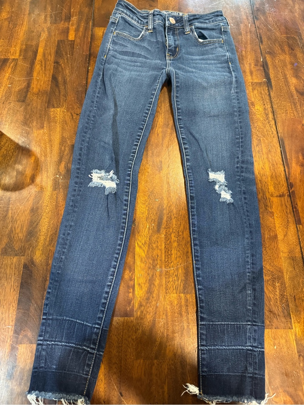 American Eagle Outfitters Dark Blue Distressed Skinny Jeans